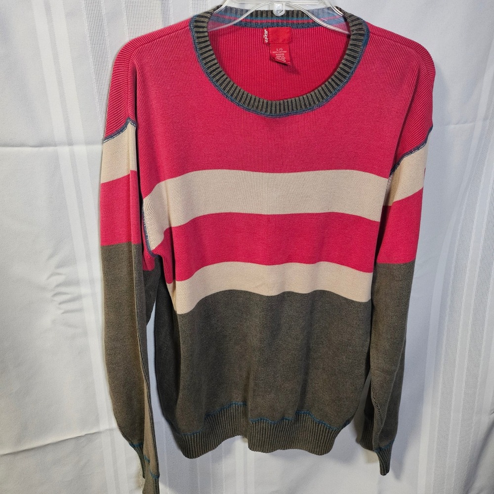 Levi's Sweater Mens L Pink Colorblock Striped Crewneck Cotton Knit Pullover
